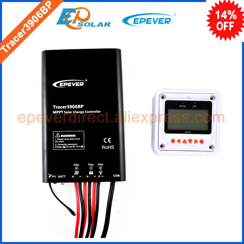 

solar controller for 12v 195w 24v 390w solar panel system use MPPT free shipping Tracer3906BP+MT50 remote meter 15A 15amp