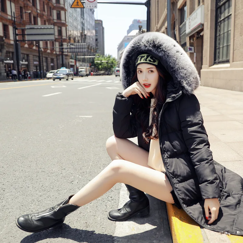 OMLESA Fox Fur Large Collar Coat 2018 Winter New Women's Down Jacket Thickening Long Hooded Over The Knee Tide Outer SX13 | Женская