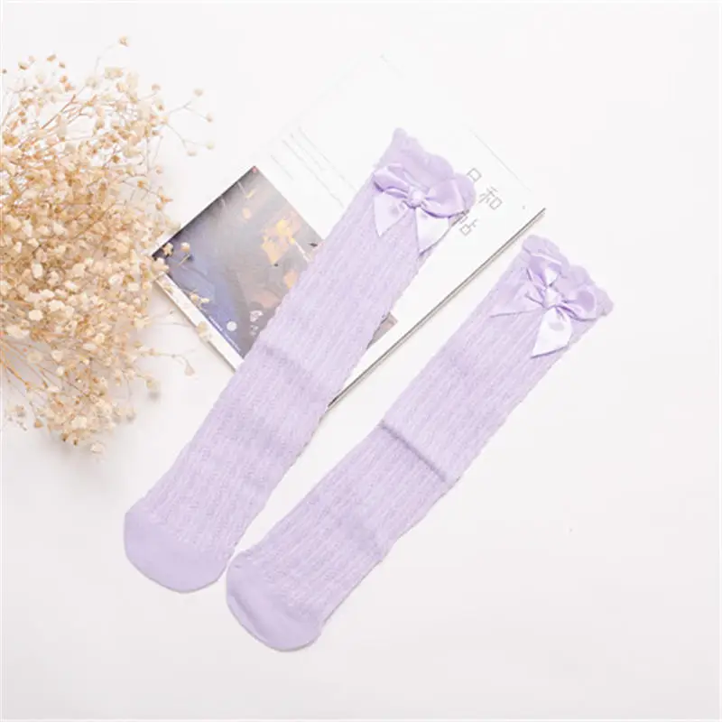 Purple Носки для маленьких девочек 0-24 месяцев; хлопковые сетчатые Дышащие носки для новорожденных; гольфы для маленьких девочек - Цвет: Purple