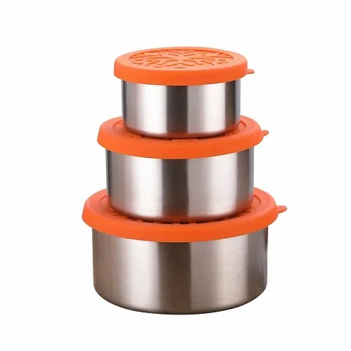 set of 3 Набор из 3 контейнеров для хранения еды из нержавеющей стали с герметичными силиконовые крышки BPA бесплатные Детские Контейнеры для еды - Цвет: set of 3