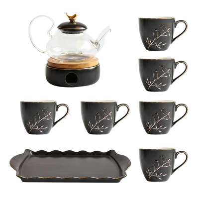 08 Tea Set Европейский чайник с цветами чайная чашка набор кипяток воды чайный набор креативный керамический стеклянный послеобеденный травяной чай посуда для напитков подсвечник нагрев - Цвет: 08 Tea Set