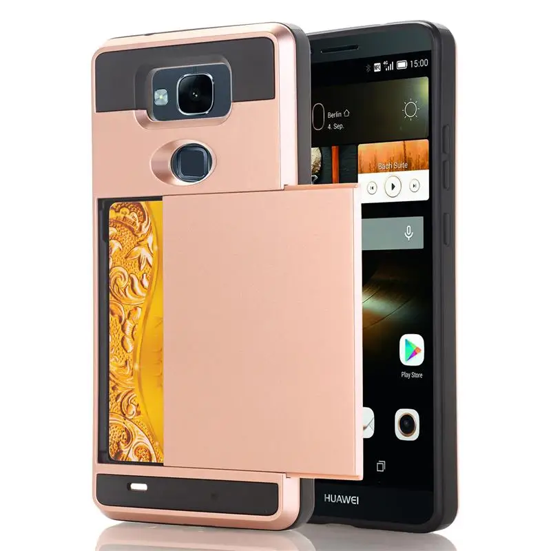 Rose Gold Защитный Гибридный жесткий чехол для huawei Honor 6 7 Mate7 гибкий Жесткий ПК скользящий держатель для карт для huawei Honor 6 Plus - Цвет: Rose Gold