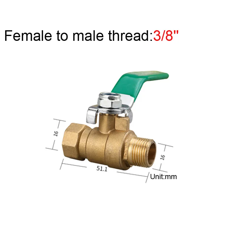 3/8 &quotженский и мужской латунный уплотненный шаровой клапан с зеленой ручкой для
