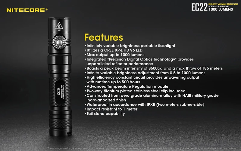 Nitecore EC22 CREE XP-L HD V6 светодиодный 1000 люмен бесступенчатая Яркость Портативный фонарик для исследования на открытом воздухе