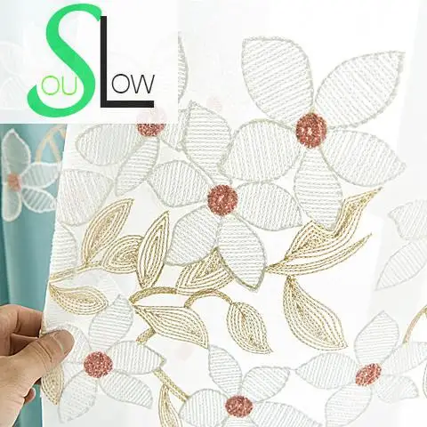 Пасторальная штора с вышивкой Slow Soul зеленые вишневые шторы цветочным рисунком