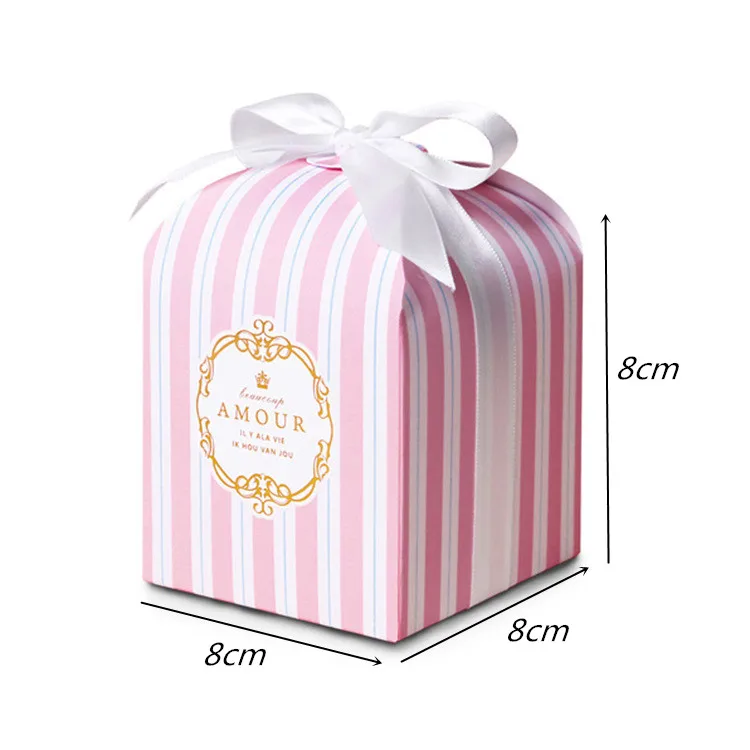 pink with ribbons 50 шт. креативная полосатая конфетная бумага детский душ свадебные принадлежности для вечеринок буквенная бронзовая коробка конфет сладкие подарочные бумажные пакеты - Цвет: pink with ribbons