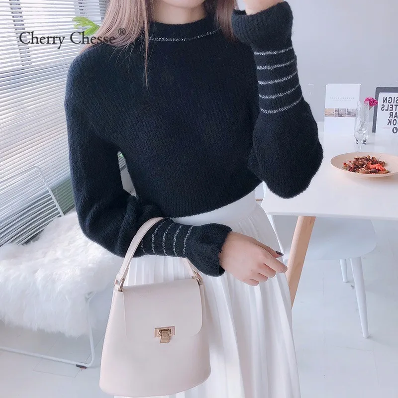 Cherry Chesse Harajuku Для женщин свитер с рукавом-бабочкой круглым вырезом пуловеры осень