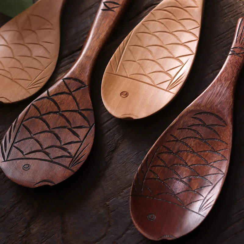 Антипригарная деревянная ложка для риса в форме рыбы простая и креативная