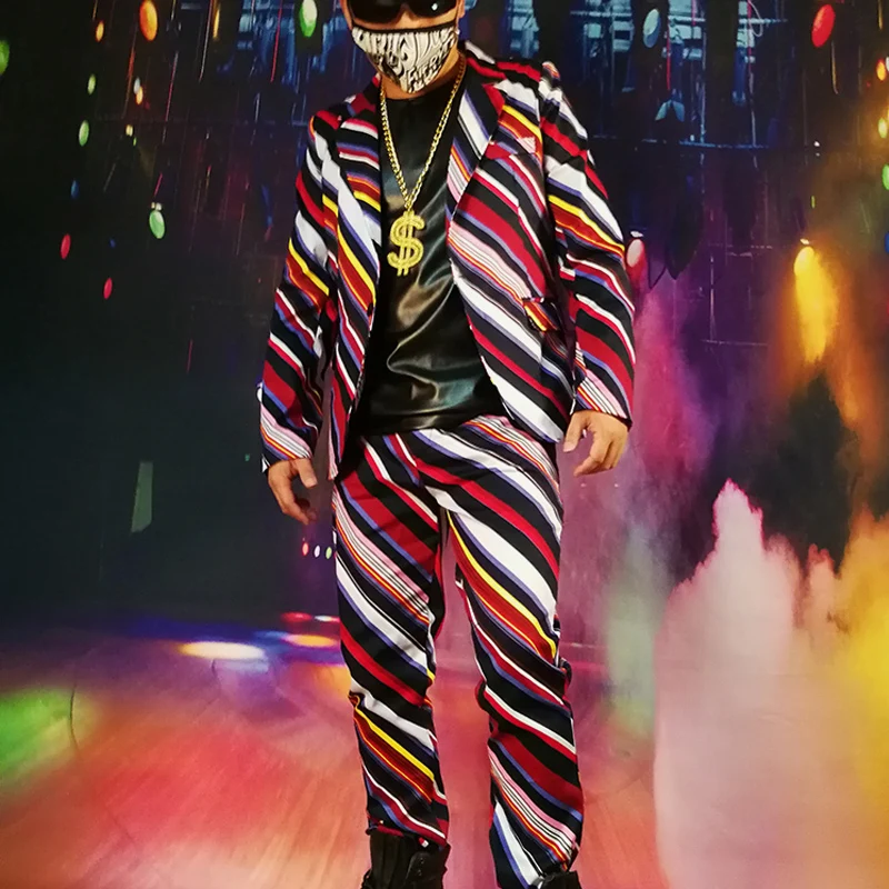 

2018 M-6XL!////Oblique color striped visual suit nightclub singer bar DJDSgogo hair dressers.