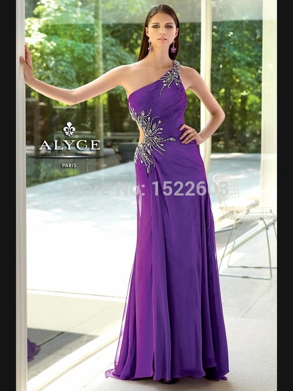 A Line One Shoulder Beading Chiffon Sexy Long Purple Evening Dress Party Elegant Formal Prom Dresses 2015 T1204 | Свадьбы и