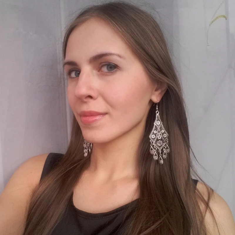 LiuXSPVintage капли воды этнические серьги кисточки вырезка полые цветок металла