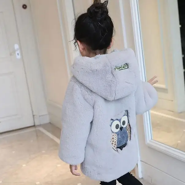 Autumn Winter Baby Girl Clothes Faux Fur Fleece Owl Coat Warm Jacket 4-14T Girls Hooded Toddler Kid Outwear DF84 | Детская одежда и