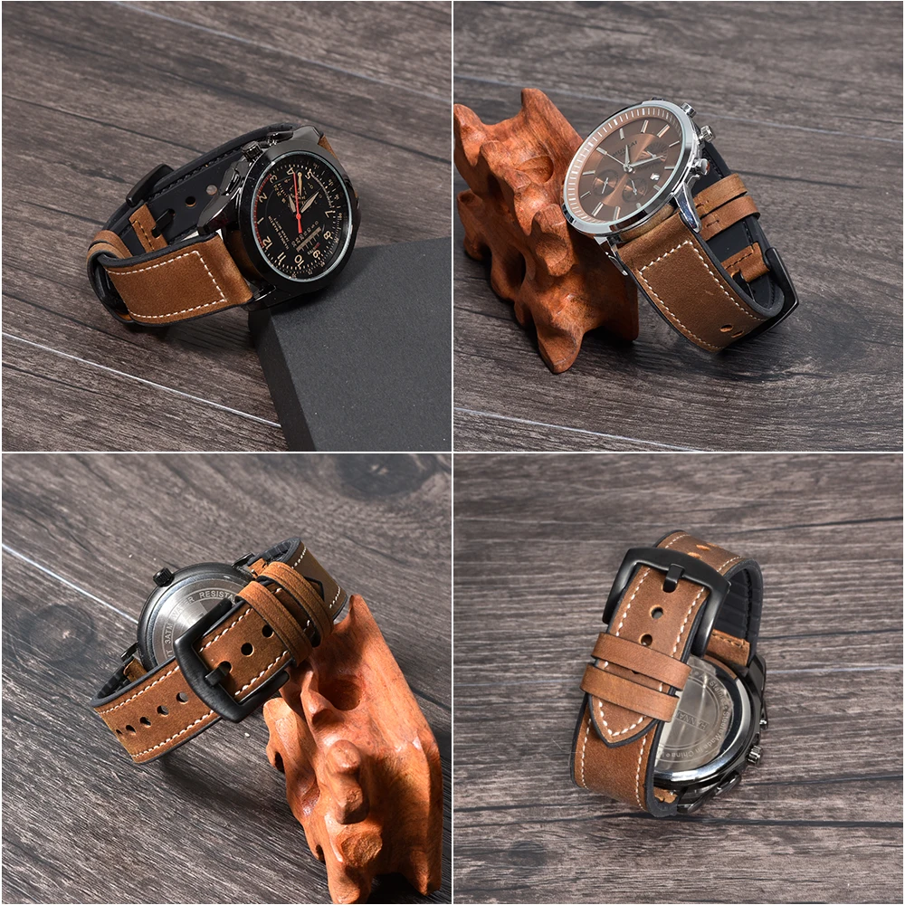 BEAFIRY 20mm 22mm Genuine Leather+Silicone Rubber Watch Band Straps For Men Women Quick Release Spring Bar Watchbands Waterproof