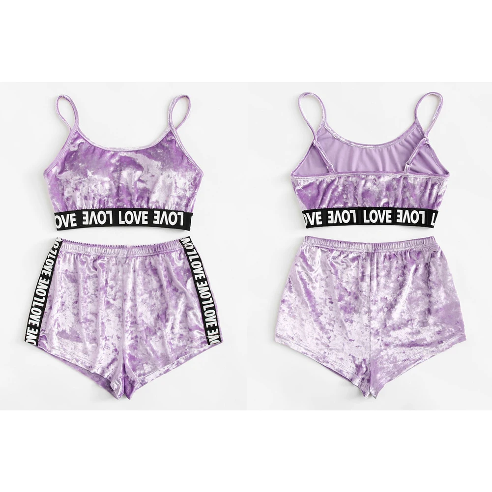 

Women Sexy-Lingerie Sleepwear Velvet Babydoll Printed Nightwear Pajamas Set