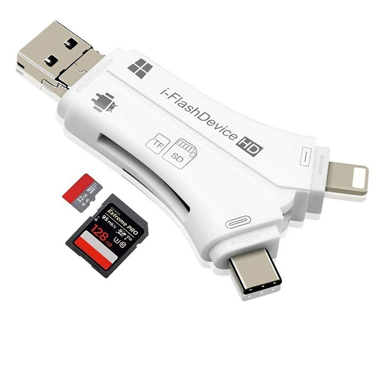 4 в 1 i флэш накопитель USB TF Micro SD кардридер адаптер для iPhone iPad Macbook air Android телефон