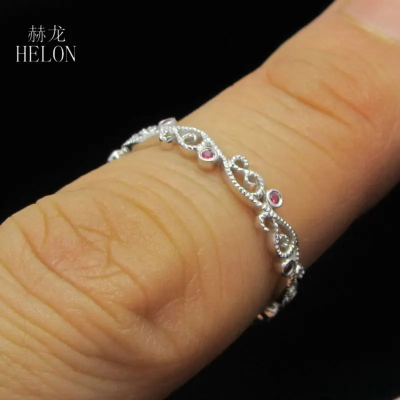 Кольцо HELON Gemstone Band MILGRAIN Pave из натурального рубина, серебро 925, обручальные кольца для женщин, ювелирные украшения