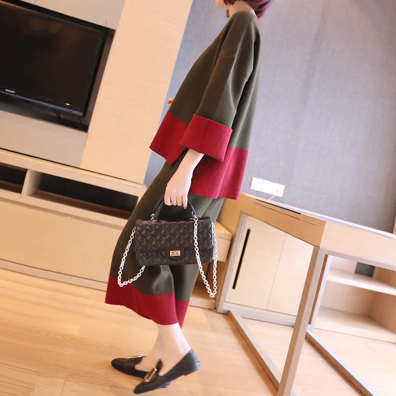 

Spring women's fashion loose thin wide leg pants suit 2019 spring new temperament knitted two-piece pants