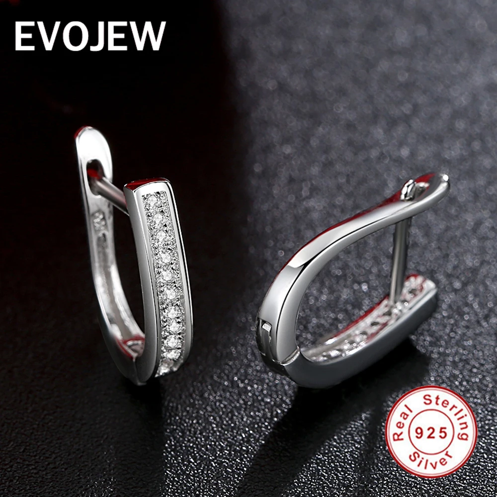 EVOJEW Authentic Real 925 Sterling Silver Clear CZ Round Shape Hoop Earrings For Women Wedding Anniversary Party Jewelry Gift | Украшения и
