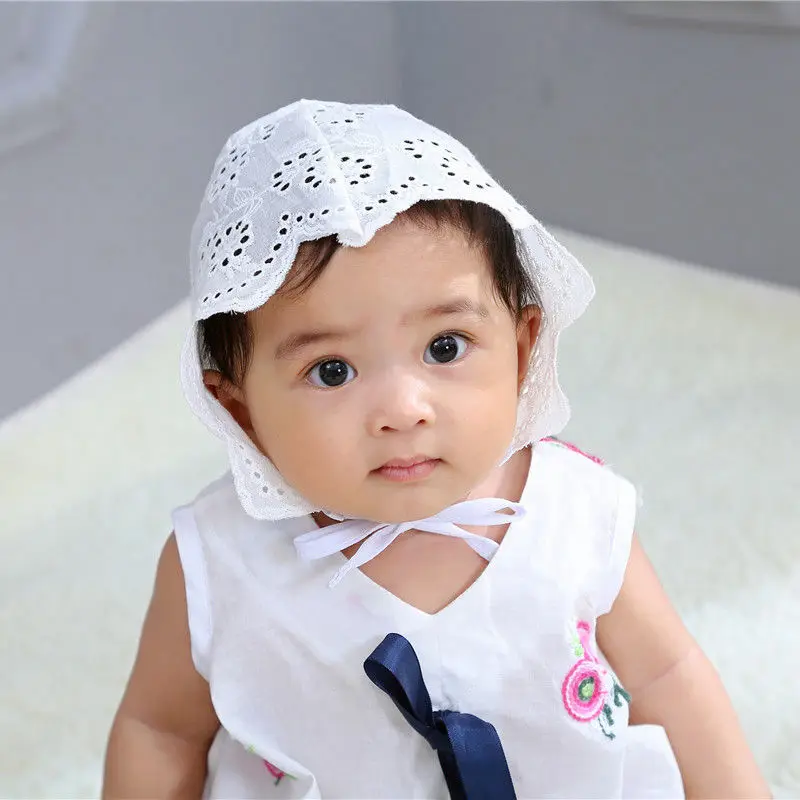 Bnaturalwell Baby Girls White Cotton bonnet Flowers decor sunhat Size 2-12m Christening Bonnet Gift Newborn Photo Prop H201S | Детская