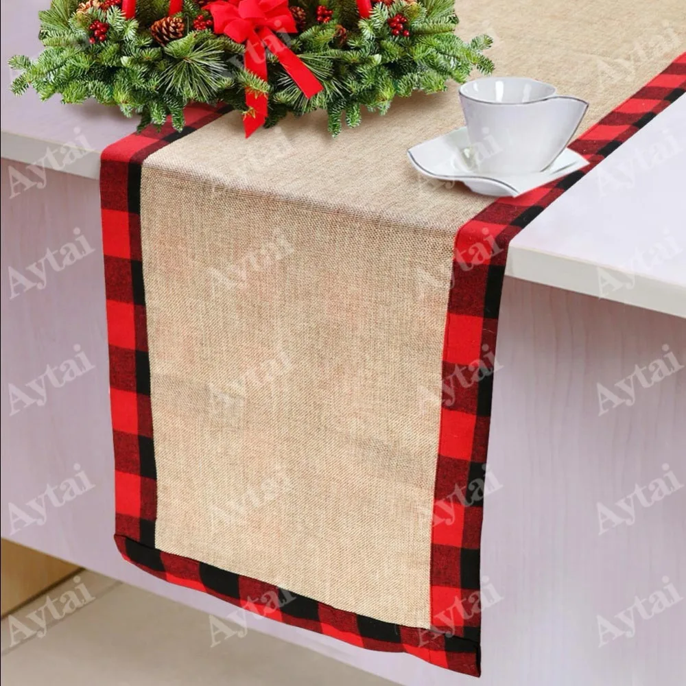 Скатерть в клетку из буйвола OurWarm Рождественская красная скатерть Новогоднее