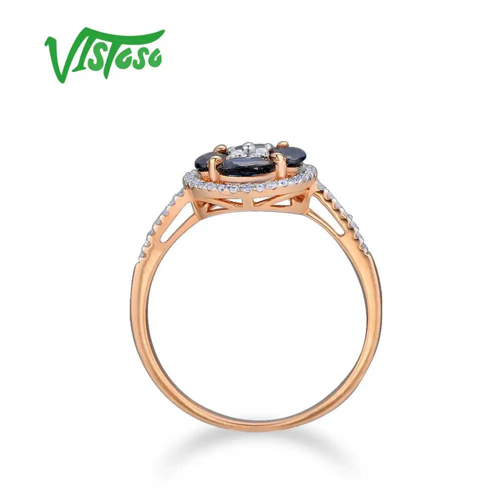 VISTOSO золотые кольца для женщин Подлинная 14K 585 розовое золото кольцо сверкающие алмазы, синий сапфир помолвки круглые кольца ювелирные изделия