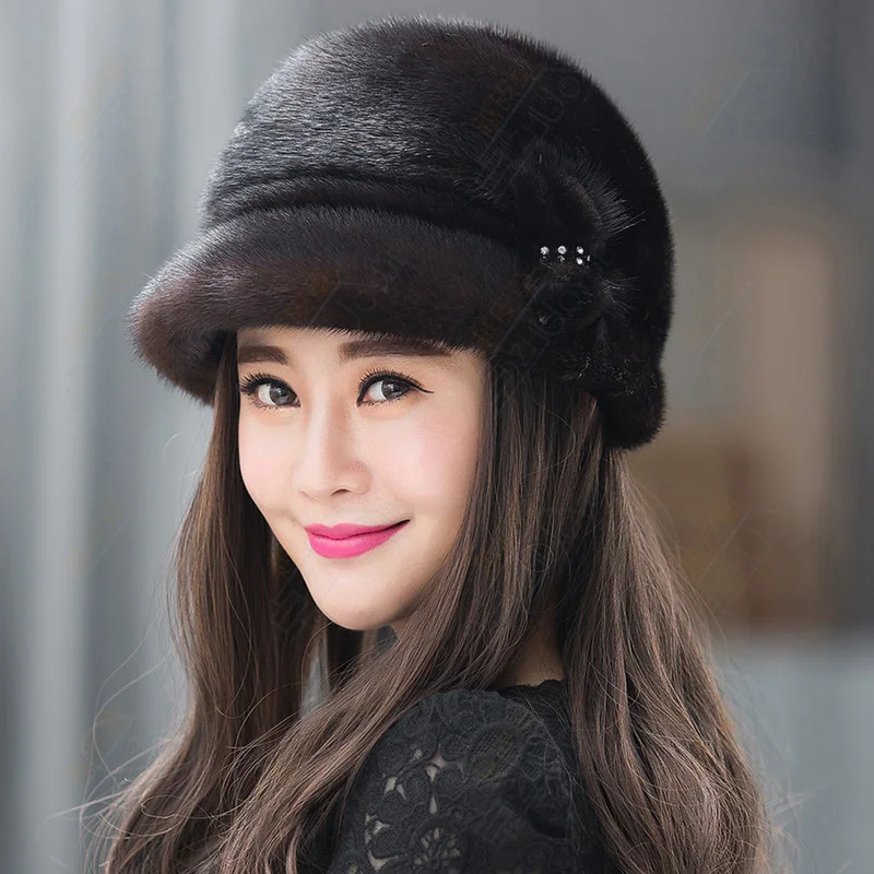 New fashion winter fur hat Mink fedora for women wide brim wedding hats fascinator ZY09 | Аксессуары для одежды