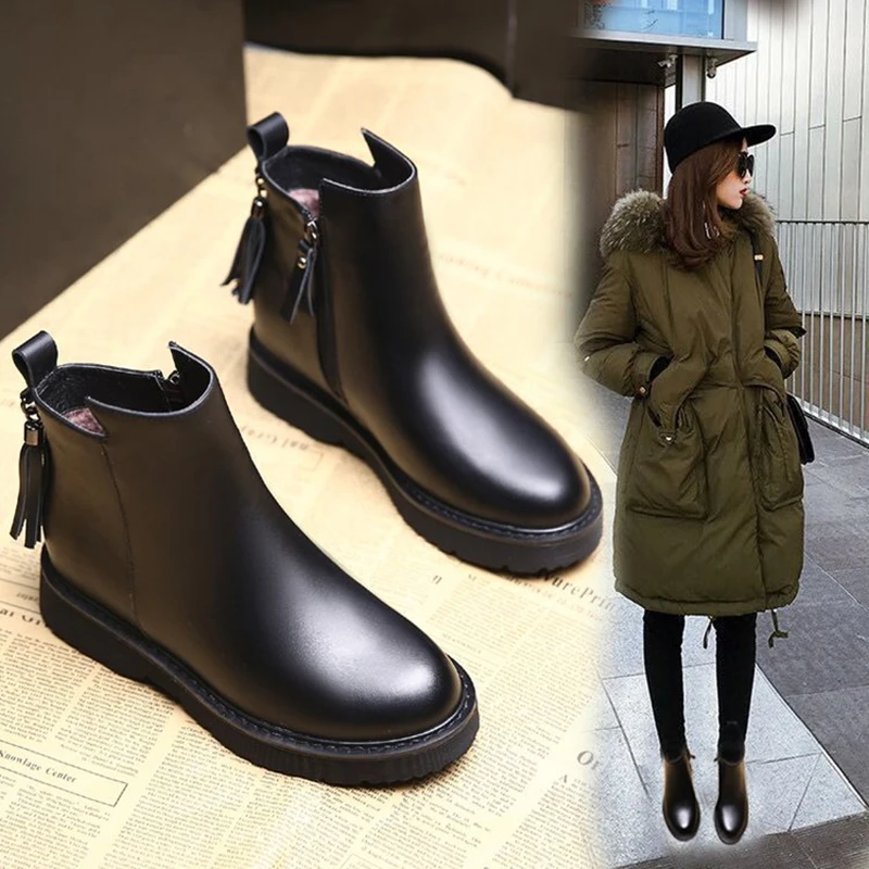Кожаная обувь botines mujer на плоской подошве платформе с небольшим каблуком женская
