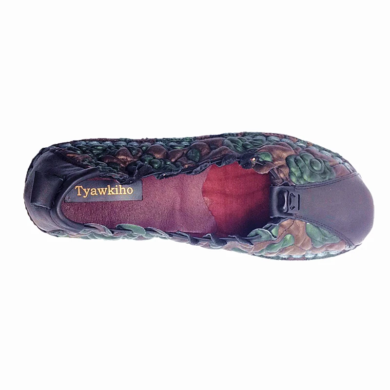 Tyawkiho/женские черные туфли на плоской подошве из натуральной кожи с вышивкой размера плюс; дизайнерские женские балетки на плоской подошве без застежки; женские лоферы ручной работы
