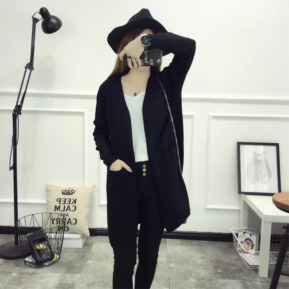 2017 Весна/осень новое длинное пальто свитер Корейская мода был тонкий Свободный