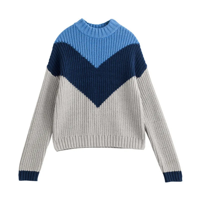 INMAN women Winter Contrast Color and a half high collar long sleeves pullovers ladies sweaters | Женская одежда