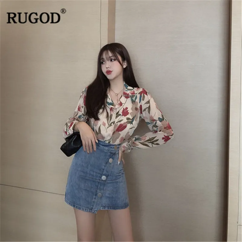 Женская блузка RUGOD винтажная с длинным рукавом и цветочным принтом 2019| |