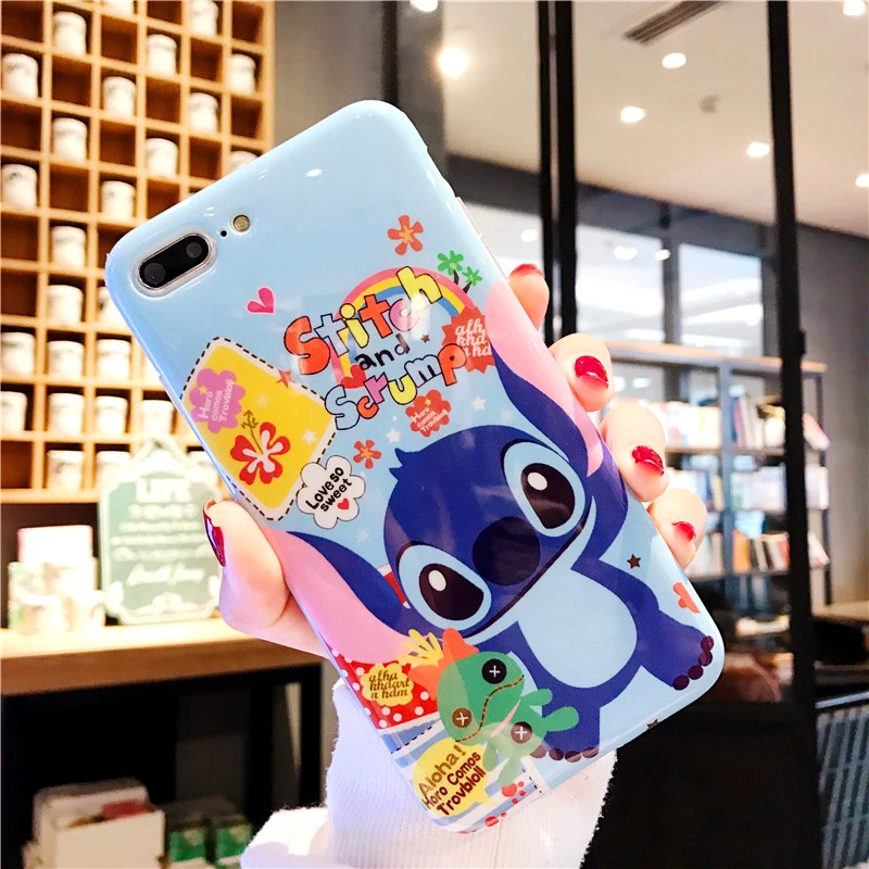 For iphone 7 7plus Cartoon Stitch case Ceramic Cover + Tempered Glass Screen Protector Case for iPhone 8 8plus 6 6s 6SPlus Fudas |