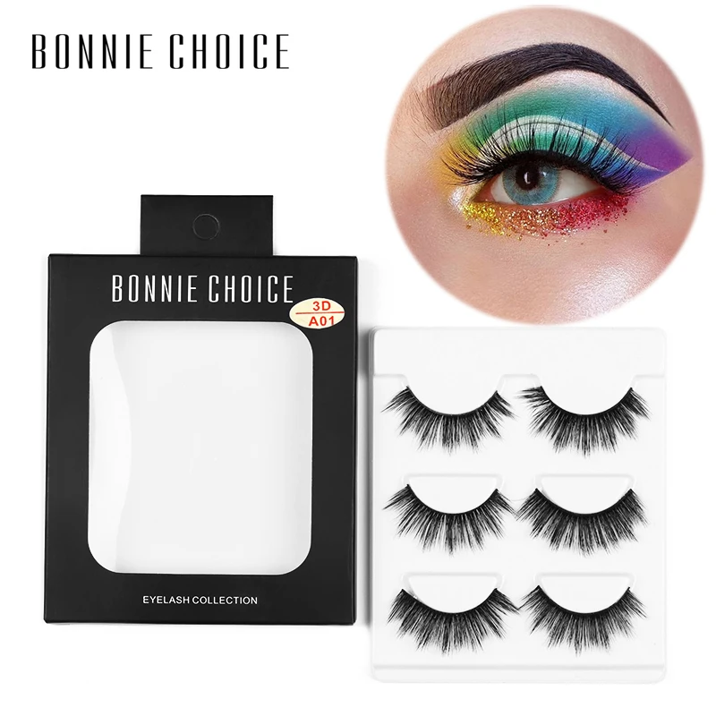 Накладные 3D ресницы BONNIE CHOICE 3 пары многоразовые натуральные ручной работы