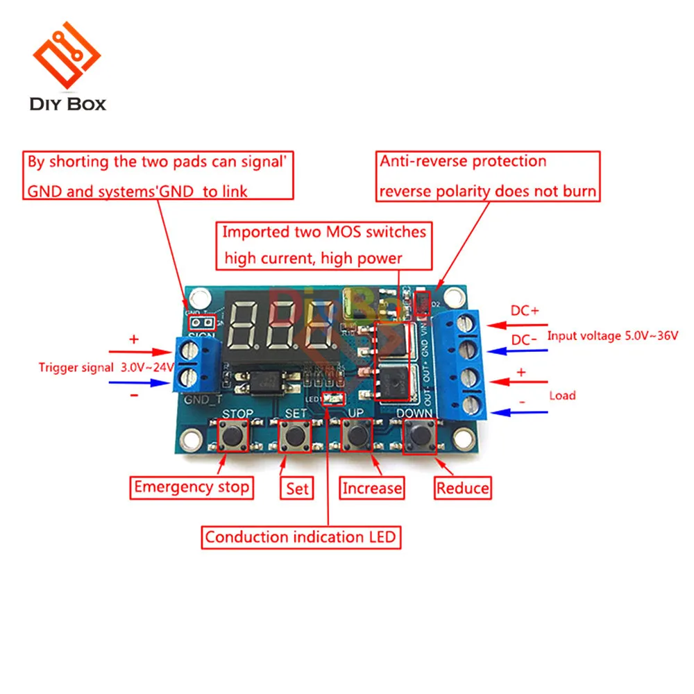 DC 12V 24V Время задержки, релейный коммутационный модуль, триггер цикл монтажная плата двойной МОП-трубка Управление таймер реле постоянного тока мотор светодиодный светильник Micro