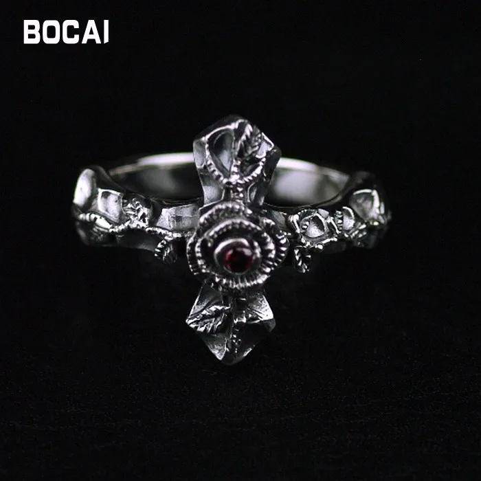 

S925 Thai Silver Retro Rose Cross Thai Silver Ring