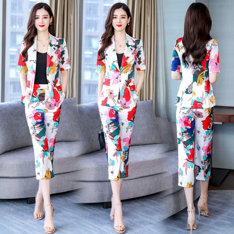 

Floral Print Ol Women Two Piece Outfits Women's Summer Suit Women 2 Piece Set Top And Pants Ensemble Femme Deux Pieces