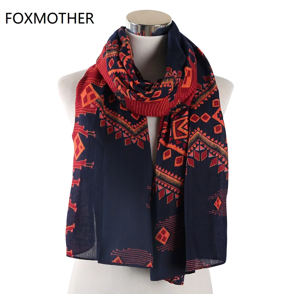 Новый богемный осенне зимний Темно Синий геометрический шарф FOXMOTHER ацтекский