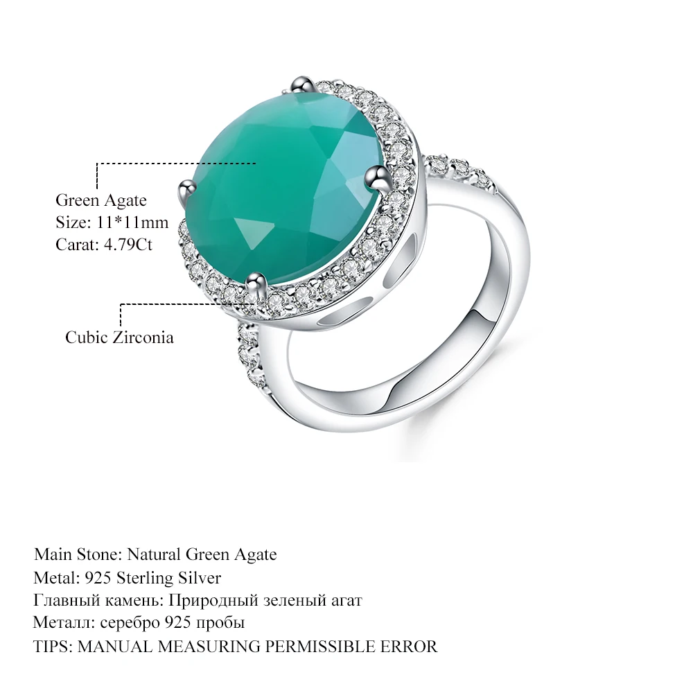 GEM'S BALLET 4.79Ct натуральный зеленый агат, натуральный камень, кольцо, 925 пробы, серебро, Винтаж, Halo, Коктейльные кольца для женщин, хорошее ювелирное изделие