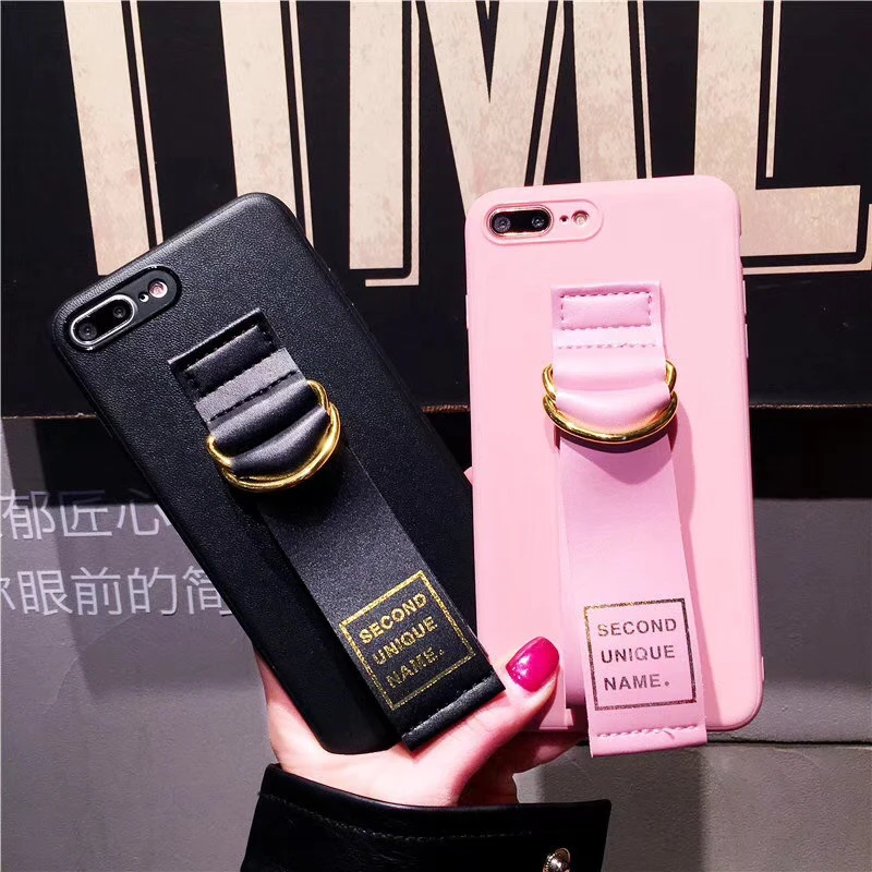 Korea ins Second Unique Name leather hot stamping letters logo luxury wristband soft TPU case for iphone 6 6s 7 8 plus 10 X |