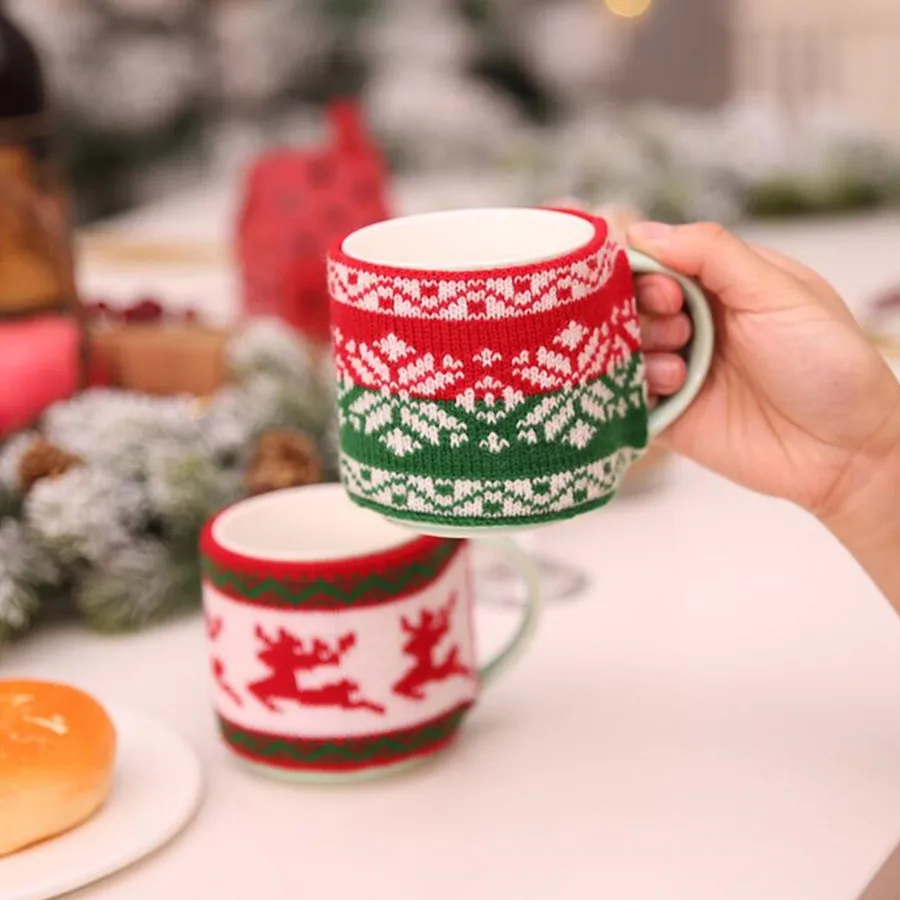 Рождественская Вязаная Шерстяная кружка кофейная чашка уютный комплект