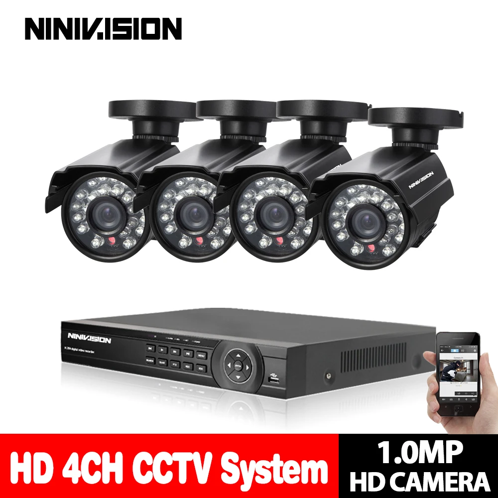 

4CH CCTV System 1080P AHD DVR 4PCS 1.0MP IR Weatherproof Outdoor 720P Camera Home Security System Surveillance Kits Email Alert