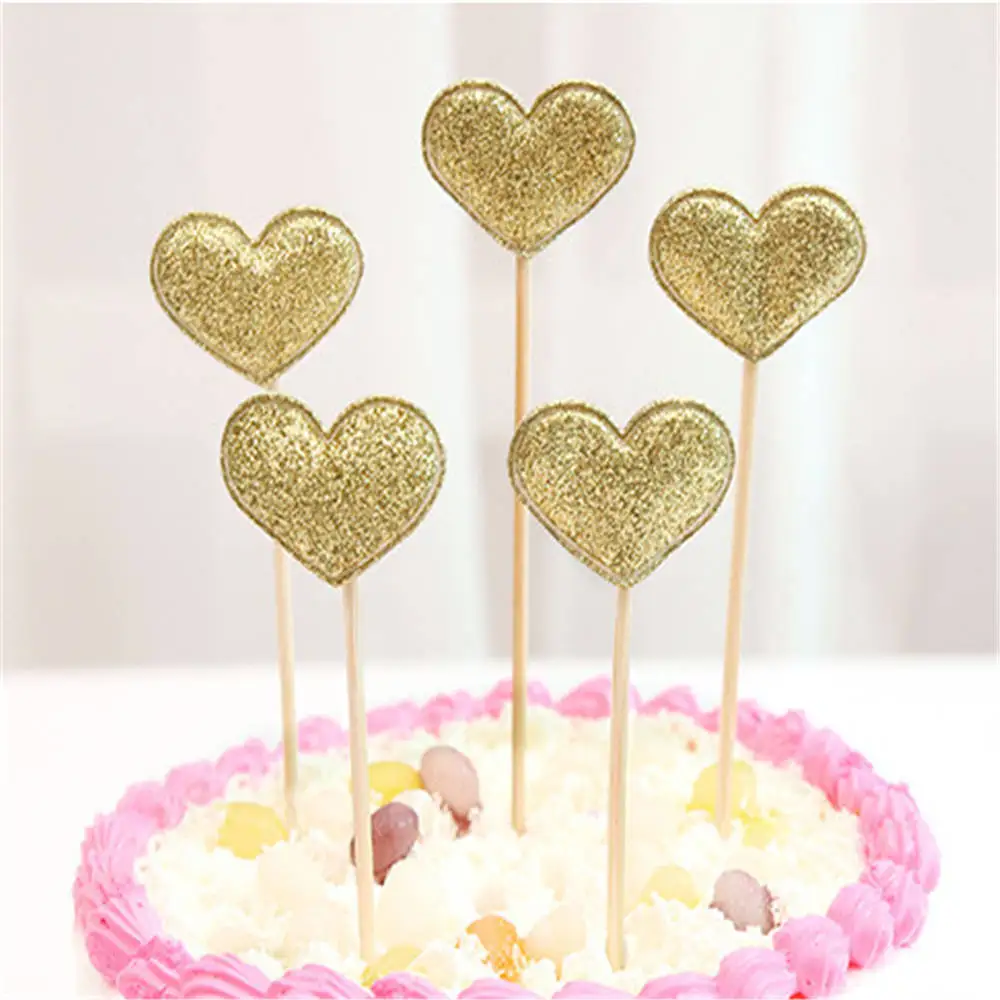 5 шт покрытые серебром пирожного в форме сердца торт Топпер на день рождения