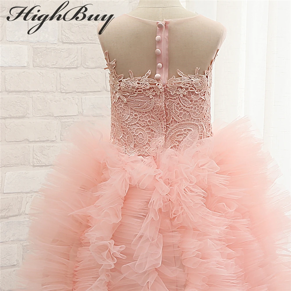 Highbuy прекрасный оборками Кружева Дети Нарядные платья Line 2017 розовый Платье в