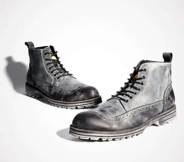 Мужские Винтажные ботильоны из натуральной кожи на шнуровке низком каблуке