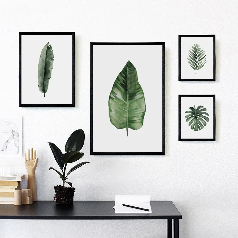 07 г скандинавский простой акварельный зеленый Растительный лист а4 А3 А2 Холст