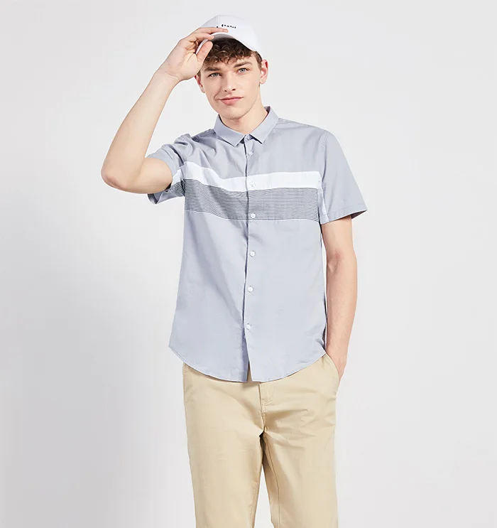 SEMIR, мужская рубашка с коротким рукавом,, летняя, новая, цветная, контрастная, сшитая, повседневная, хлопковая рубашка, Корейская