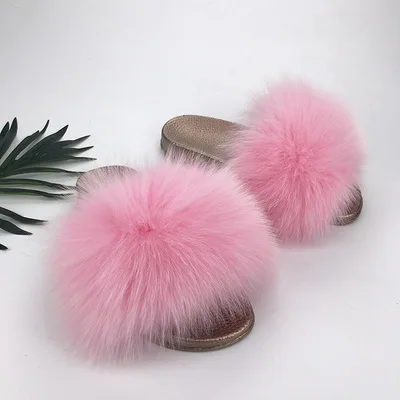 Pink Сезон лето-осень; женские модные домашние шлепанцы с натуральным лисьим мехом; шлепанцы наивысшего качества с золотой подошвой из пвх; VS1015 - Цвет: Pink