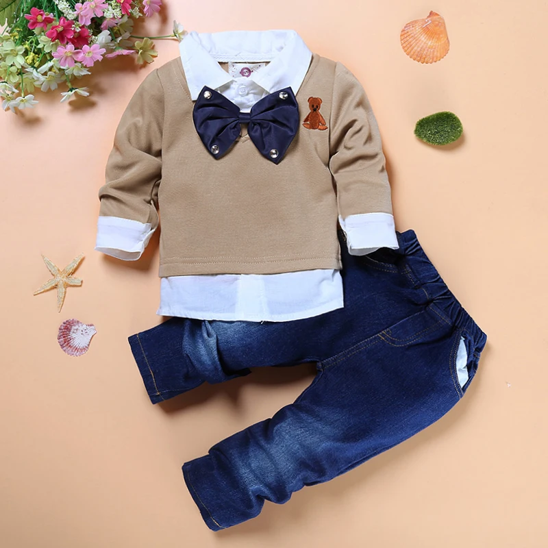 2019 Fashion Baby Boys Clothes Set Long Sleeve Gentleman Suit For Children Clothing Cotton Costume Kids Suits CCS196 | Детская одежда и