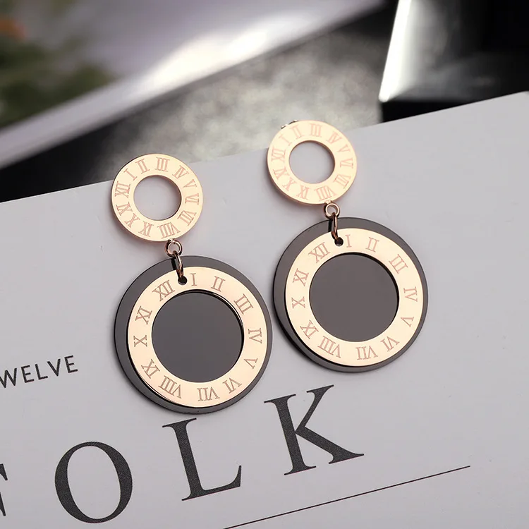 Геометрические полые римские круглые серьги для торта титановая сталь женские