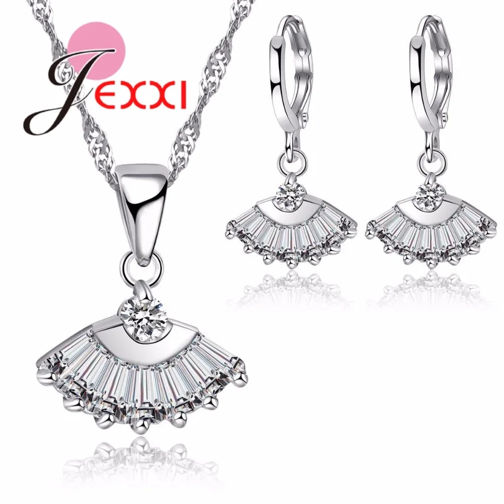 

Trendy Geomoetric Party Necklace And Earrings Jewelry Set For Women Girl Gift 925 Sterling Silver Cubic Zircon Sets Bijoux